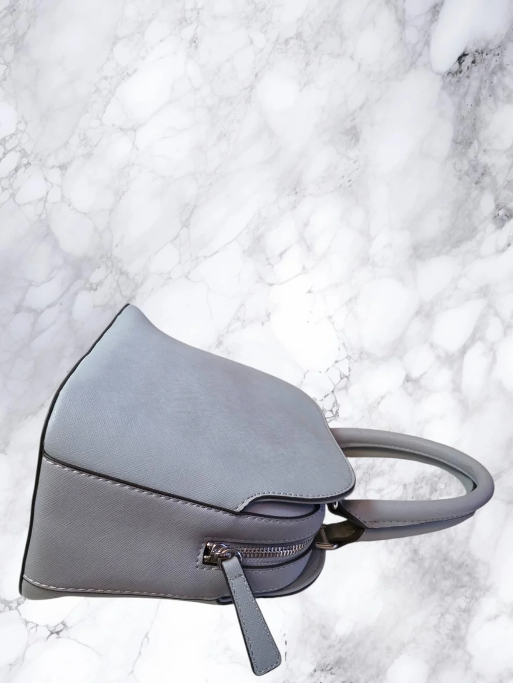 Guess Gray Dome Satchel Crossbody Bag Structured Top Handle Silver Logo